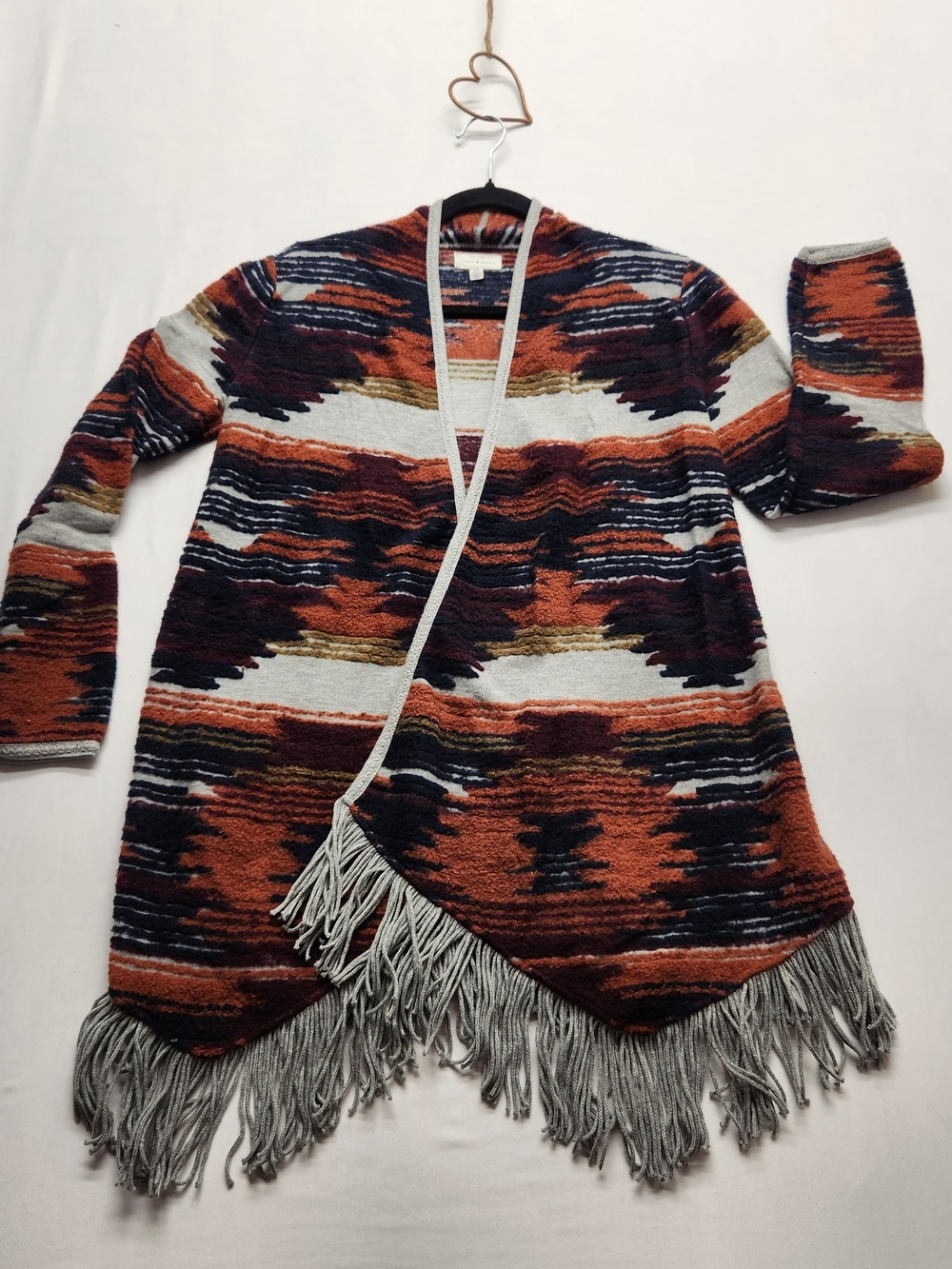 ⭐️Lucky Brand Aztec Southwestern Fringe Cardigan Sweater Boho Cowgirl Festival S